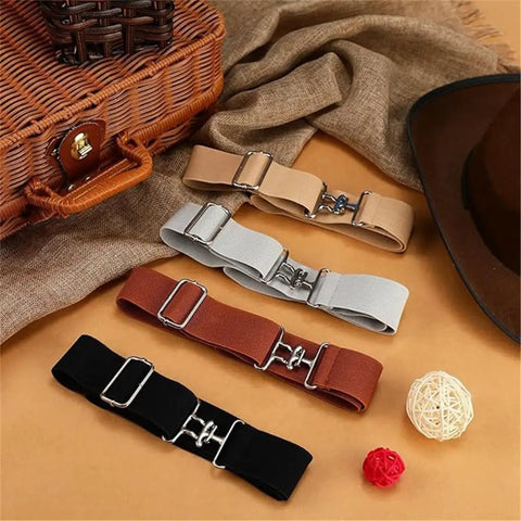 Ride Ready Elastic Horse Riding Belt with Sturdy Hook Buckle in multiple colors displayed on a rustic surface