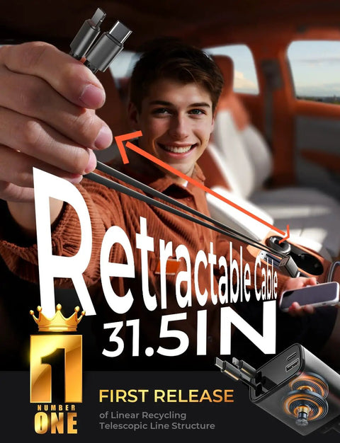 Person demonstrating Retractable Car Charger 84W USB C Fast Charge For 12V Cigarette Lighter Sockets with retractable cable.