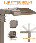 Triple-Setting LED Parking Lot Light With 150W 120W 90W Options, slip fitter mount adjustment