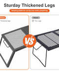 Folding Campfire Grill With Heavy Duty Steel Mesh Grate And Folding Legs Portable Over Fire Pit Rack for stability comparison.