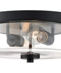 Sommerset Matte Black Two Light Flush Mount Fixture With Clear Glass Shade And Decorative Thumb Screws, cULus Listed