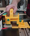 GRR-RIPPER Advanced 3D Pushblock With Handle Bridge Kit in use on a table saw, providing precision control and safety for woodworking.
