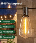 100Ft Outdoor String Lights Waterproof Patio Lighting With Clear Shatterproof ST38 Vintage Edison Bulbs in rain