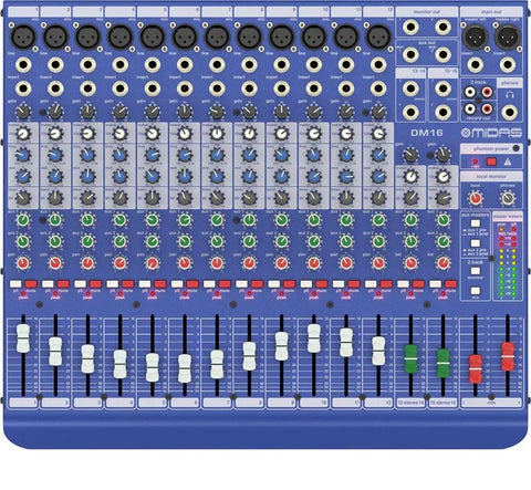 Front view of 16 Channel Analog Live And Studio Mixer With Award Winning Mic Preamps 12 Mono Inputs Plus 2 Balanced Stereo Line Ins 3 Band EQ