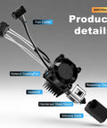 Image showing the All In One Hotend Kit For Bamboo Lab P1P And P1S 3D Printers with fan cable, cooling fan, heatsink, hardened steel nozzle, silicone sock.