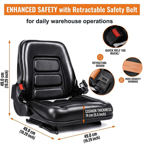 Universal Heavy Duty Operator Seat Skid Steer Tractor Backhoe Excavator with adjustable backrest and safety belt.