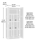 Diagram of White Finish Double Door Storage Cabinet With Adjustable Shelves For Pantry Kitchen Or Home Office dimensions.