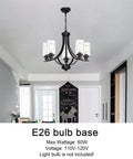 5 Lights Traditional Chandelier Black Farmhouse Pendant Ceiling Light Fixture With Seeded Glass Shades For Dining Room