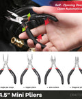 Essential 10 Piece Pliers And Wrench Set With Storage Rack Includes Locking Long Nose Pliers Diagonal Cutters Groove Joint Pliers Linesman And Mini Pliers Carbon Steel Tool Kit For DIY And Home Use Handyman Gift For Him displayed with mini pliers.