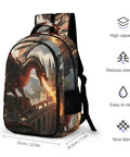 Castle Fire Wyrm Printed Unisex Backpack With Large Capacity, Durable Polyester with dragon design, side view with features