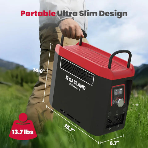 G3 Pro 1lb Propane Portable Water Heater And Shower Pump For Outdoor Adventures in use outdoors, showing handles and control panel.