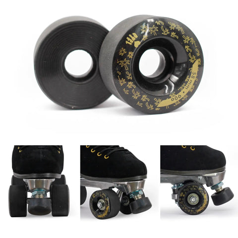 Outdoor Roller Skate Wheels 32mm By 58mm 90A Black Eight Pack Built For Park Ramps Street Bowls And Outdoor Cruising, close-up view.