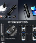 Rechargeable LED Flashlight 80000 Lumens Ultra Bright Handheld Flashlight With 5 Modes IPX6 Waterproof showing USB charging
