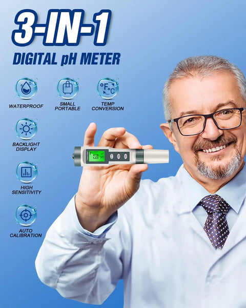 Person holding All In One Digital PH Meter With TDS And Temperature Readings For Accurate 0 To 14 PH, 0.01 Precision