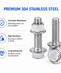 Premium 304 Stainless Steel Exhaust Manifold Hardware Kit Featuring M10x1.5 35mm Flange Bolts And Nuts close-up of bolts showing corrosion resistance and high hardness.