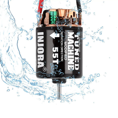 540 Brushed RC Motor 55T Waterproof for 1/10 Scale Crawlers with water splash, durable power, direct solder tabs
