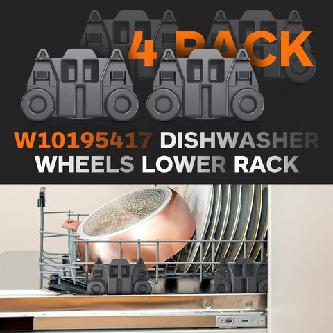 Upgraded Four Pack Dishwasher Lower Rack Wheels Replacement Compatible With Whirlpool, GE, Kenmore And Other Major Brands