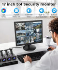 Person viewing 17 Inch Security Camera Monitor For CCTV And NVR Systems With 1280 By 1024 Resolution 5 4 Aspect, showing security footage.