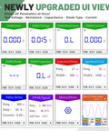 Digital display of upgraded UI view on QDB-5A ignition coil tester showing voltage, resistance, and signal readings.