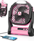 Go To Portable 20000mAh Rechargeable Fan With LED Lantern, pink cordless USB-C camping fan and phone charging
