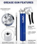 Heavy Duty Pistol Grip Grease Gun Kit 14oz Mini Grease Gun With 6000 PSI Leakproof Seal And Flexible 12 Inch Hose