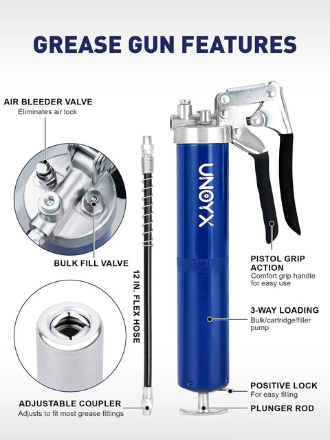 Heavy Duty Pistol Grip Grease Gun Kit 14oz Mini Grease Gun With 6000 PSI Leakproof Seal And Flexible 12 Inch Hose