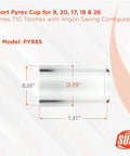 Argon Saving Conversion Kit For 17, 18 And 26 Series TIG Torches With Short Configuration And See Through Fused Quartz Cups