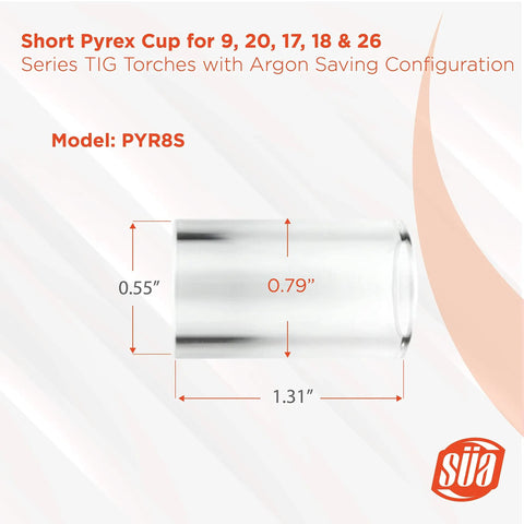 Argon Saving Conversion Kit For 17, 18 And 26 Series TIG Torches With Short Configuration And See Through Fused Quartz Cups