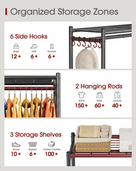 Top Shelf Metal Clothes Rack With Smooth Rolling Wheels And Hella Roomy Mesh Shelving No Sweat Build Rock Solid Garment Stand With Side Hooks For Bedroom Laundry Or Balcony Black