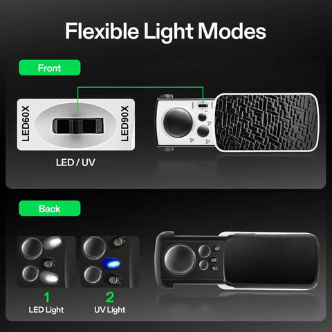 Slide Out Jewelry Loupe Magnifier 30X 60X 90X With LED Light And UV For Jewelry Diamonds Gems Coins Stamps Rocks Black A Handy Eye Loupe For Crystal Clear Viewing And Detailed Inspections