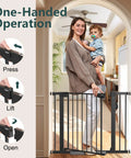 Expandable Baby Gate For Stairs And Doorways With Auto Close Pressure Mounted Pet Gate shown in doorway with child