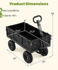 Heavy Duty Metal Garden Cart With 880 LB Load Capacity, Removable Oxford Cloth Liner And Mesh Sides, product dimensions shown
