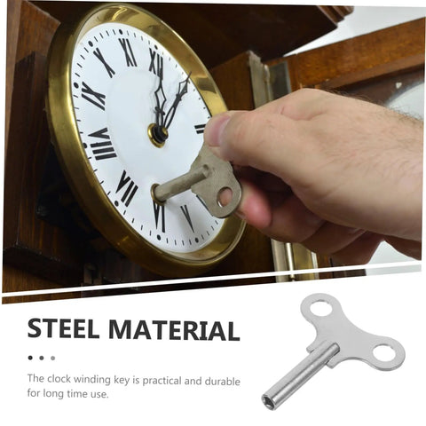 Person using Rugged Pro Grade Steel Clock Winding Key For Wall And Alarm Clocks, Handy Repair Tool Built To Last on wall clock