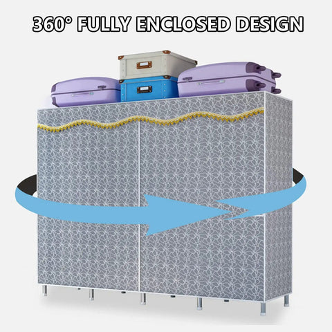Gotta Love This Portable Canvas Wardrobe Folding Storage Organizer With Steel Rod Breathable Fabric Clothes Closet heavy duty enclosed design with luggage on top.
