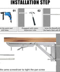 Installation steps for Heavy Duty Stainless Steel Folding Shelf Brackets Rock Solid Collapsible Wall Mounts with tools.
