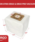 Top Notch HEPA Replacement Filters For Backpack Vacuums, 5 Pack, White, dimensions displayed with ERGO label and measurements.