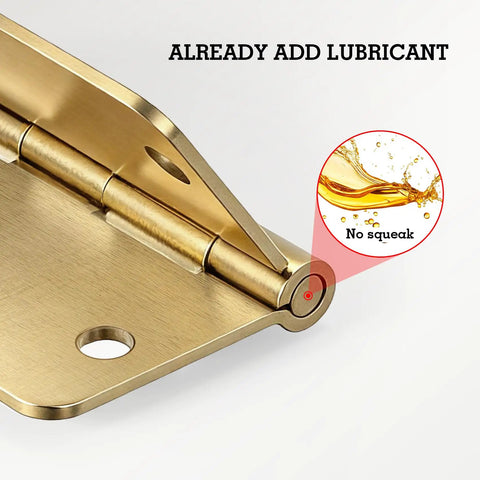 Close-up of Tough As Nails Satin Brass Door Hinges Three Point Five Inches showing lubricated pin for smooth operation.
