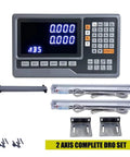 Two Axis DRO Digital Readout Kit with big display, 5um optical linear scales, encoders, and mounting brackets visible.