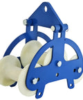 Heavy Duty Nylon Cable Puller Sheave Built Tough For Heavy Haul Smooth Wire Tracking And Fast Direction Shifts On Major Construction Jobsites Pro Grade Industrial Feed Pulley in blue with nylon wheels