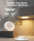 2 Pack 6 Inch LED Recessed Retrofit Down Lights With Motion Sensor 5 CCT Color Temperature Options installed in ceiling