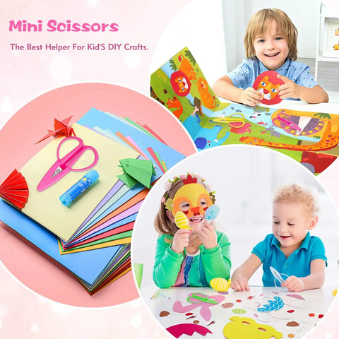 Children crafting with 4 Pack Mini Scissors Set With Color Covers Small Sharp Scissors For Travel Crafts Sewing Embroidery DIY On The Go