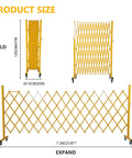 Heavy Duty Rolling Scissor Barrier Expandable Steel Gate With Smooth Swivel Casters For Fast Job Site Lockdown, showing fold and expand sizes.