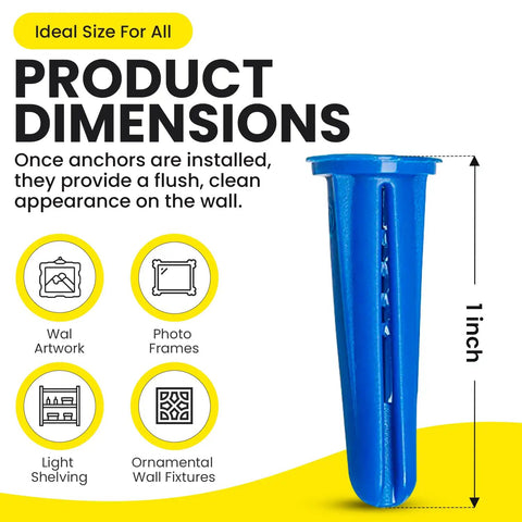Plastic Wall Conical Anchors For Drywall Hollow Walls And Concrete Brick Or Masonry In 1 Inch Size Pack Of 50 Easy Self Expanding Anchors Known As Bantam For Quick Drilling And Secure Screw Insertion