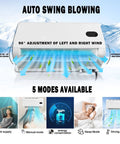 12V DC Truck Cab Air Conditioner With Brushless Motor Split Mini APU Unit showing auto swing and 5 cooling modes