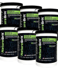Front view of six NatureGrit hand and surface wipes canisters, 72-count per canister.