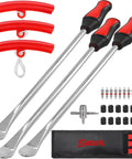 Heavy Duty Tire Spoons Tool Set For Motorcycles Dirt Bikes And Lawn Mowers With 3 Pcs Spoon Bars 10 Valve Cores Rim Protector And Valve Changer Kit Chrome Vanadium Steel Construction