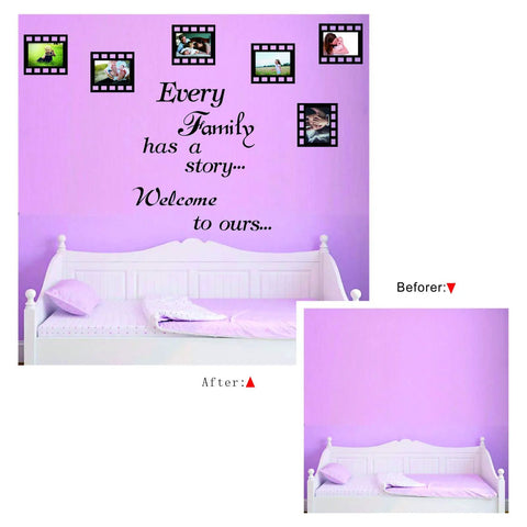 Family Wall Decals Set For Living Room With Six 4x6 Inch Picture Frames, Inspirational Quotes, Two Sheets, Large 14.96 x 22.83 Inch Layout