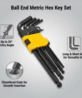 Premium Metric Allen Wrench Set Features Ball End Long Arm Hex Keys With Smooth Chamfered Tips For Tight Spaces And Quick Insertion In 9 Piece Tool Kit, 9-piece set in holder