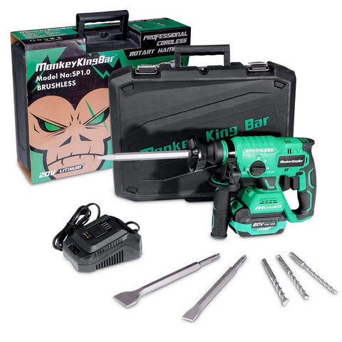 Cordless SDS Plus Brushless Rotary Hammer Drill 20V With Two Point Two Joules Power Four Modes Variable Speed One Half Inch Chuck Four Point Zero Ah Battery And Fast Charger For Heavy Duty Masonry Workhorse