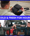 Fridge Cold Expandable Insulated Lunch Box Keeps Your Grub Frosty All Day With Twin Ice Walls Zero Leak Guarantee And Roomy Interior Fit For School Or Nine To Five Grind In Black And Silver, used outdoors by friends.